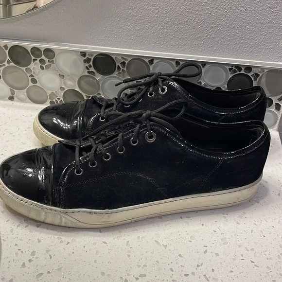 Lanvin mens suede and black pantent leather tennis shoes - Picture 7 of 15